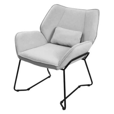 Afbeelding van Woonkamer fauteuil loungestoel lichtgrijs met rugkussen tot 120 kilogram Polyester hoes in linnenlook ML design