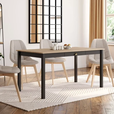 Image de Table à manger rectangle ISIS 6 personnes avec tiroir bois et noir 150 cm