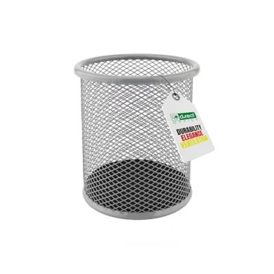 Afbeelding van LEVIATAN metalen pennenhouder, ronde potloodhouder, multifunctionele meshbeker voor balpen, pennenhouder kantoor/school, diameter 91 mm, asgrijs