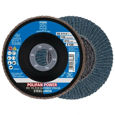 Afbeelding van PFERD 67789116 PFC 115 Z 120 SG POWER STEELOX Lamellenschijf Diameter mm Boordiameter 22.23 RVS, Staal 10 stuk(s)