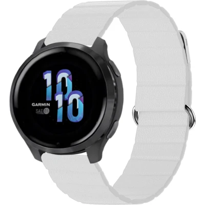 Afbeelding van iMoshion Magnetisch lederen 22 mm bandje Geschikt voor Garmin Venu 2 / Fenix 7 Pro 7s 6 Vivoactive 4 Polar Grit X Vantage M2 V2 Wit