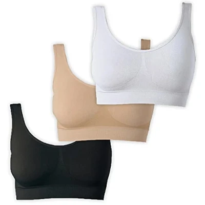 Afbeelding van UnsichtBra Damesbeha zonder beugel, 3 stuks, naden en haken, comfort voor elke dag, zwart, wit, beige