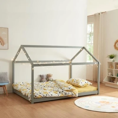 Afbeelding van Kinderbed Cerro huisbed met bedbodem 140x200 cm grijs