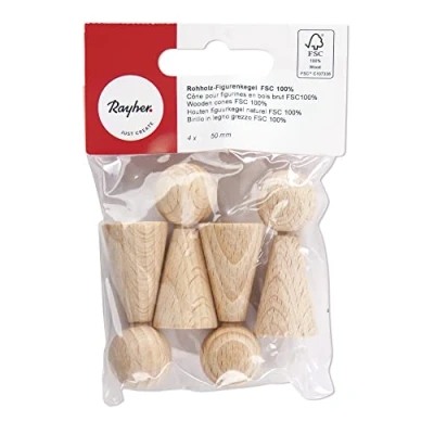 Afbeelding van Rayher 6247000 houten kegel, FSC, 100% 50 mm, 4 stuks