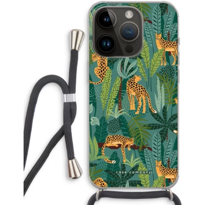 Afbeelding van Case Company® hoesje met Koord geschikt voor iPhone 14 Pro Luipaard 2 Telefoonhoesje Zwart Extra Bescherming aan alle Kanten en Over de Schermrand