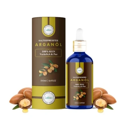 Afbeelding van LEBBIO Arganolie 100 ml [100% natuurlijk en koudgeperst] gezicht, lichaam, haar, baard, nagels glazen fles + pipet pomp origineel product uit Marokko