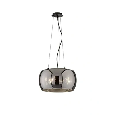 Afbeelding van Fischer &amp; Honsel Hanglamp Dima 3x E27 max. 40 W (zonder verlichtingsmiddel) Zwarte Zandgrond Metaal met Rookkleurig Glas