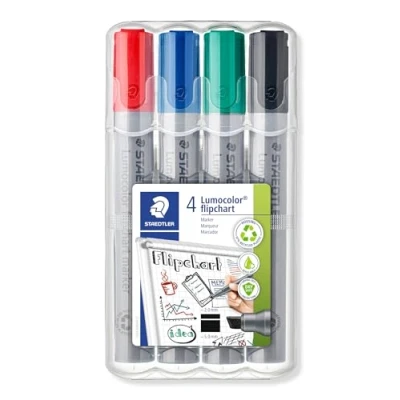 Afbeelding van STAEDTLER Lumocolor flipchart marker 356 met beitelpunt box 4 kleuren