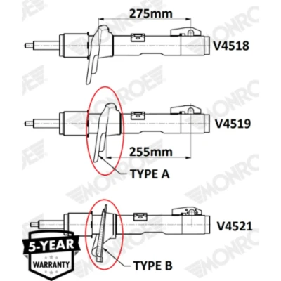 Afbeelding van MONROE V4521 Schokdemper Gasdruk Dubbelpijp Veerpoot Pen bovenaan, Klem onderaan FORD: Transit Custom V362 Van, Minibus