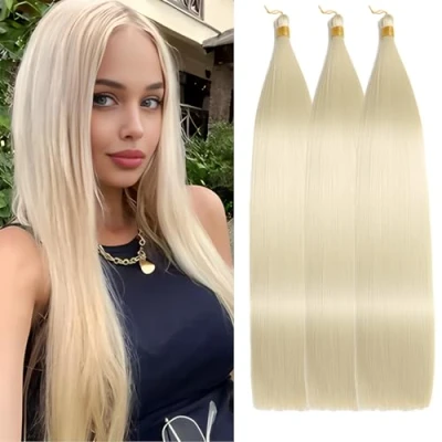 Afbeelding van Locescsoc Silky Straight Braiding Hair 3 verpakkingen vlechten haar voorgerekt synthetisch recht gehaakte voor vrouwen (613#, 71 cm, stuks)