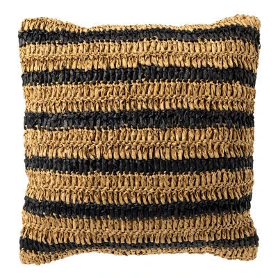 Afbeelding van Dutch Decor ANTONY Sierkussen 45x45 cm strepen van raffia Raven zwart en bruin