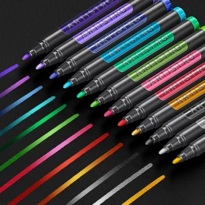 Afbeelding van ARTISTRO Set van 12 metallic kleurstiften met medium punt, voorgeactiveerd