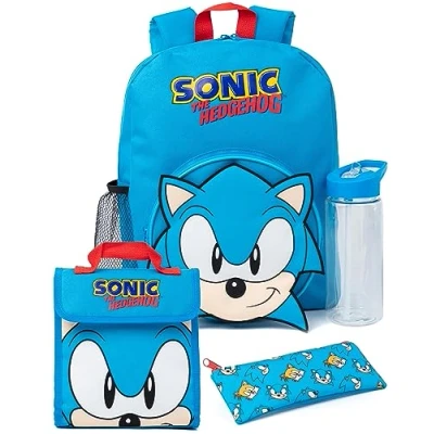 Afbeelding van Sonic The Hedgehog Gamer 4 delige jongensrugzakset met schooltas, etui, lunchtas en waterfles, blauw, één maat, Blauw