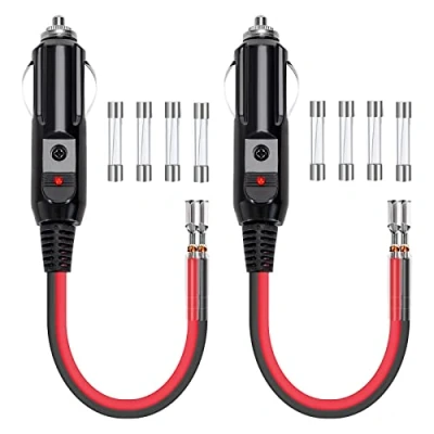 Afbeelding van GUNGY 2 stuks sigarettenaanstekerstekker 12 V/24 V met rood ledlicht 16 AWG 10 cm verlengkabel zekering A/15 A voor auto vrachtwagen
