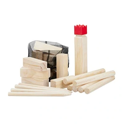 Afbeelding van Relaxdays kubb vinkingschaakspel werpspel tuinspeelgoed hout rode koning vikingspel