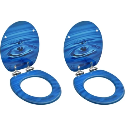 Afbeelding van Toiletbrillen met soft close deksel 2 st waterdruppel MDF blauw