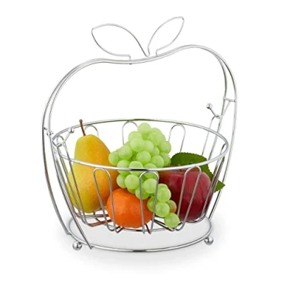 Afbeelding van Relaxdays fruitschaal zilverkleurig metalen fruitmand groot hoog draadmand modern