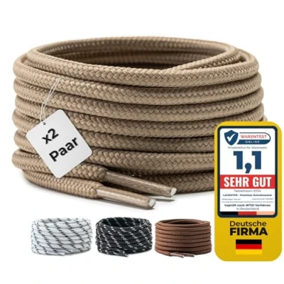 Afbeelding van LaceHype 2 paar ronde veters, diameter 4 mm, voor laarzen, werkschoenen, outdoor en sportschoenen, reserveveters van polyester, scheurvast, kaki, 150 cm