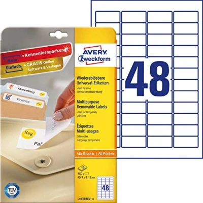 Afbeelding van Avery L4736REV 10 printeretiket Wit