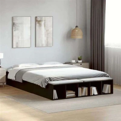 Image de vidaXL Cadre de lit noir 140x200 cm bois d&#039;ingénierie