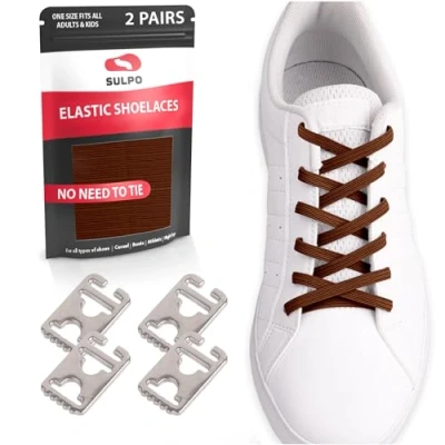 Afbeelding van SULPO 2 paar elastische veters, veters met comfortabele sluiting, schoenveters voor kinderen en volwassenen, alle soorten schoenen, Brons
