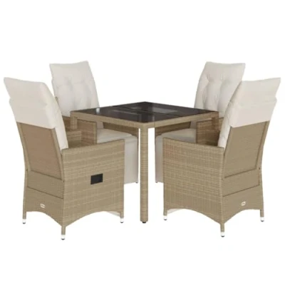 Afbeelding van vidaXL 5 delige Bistroset met kussens poly rattan beige