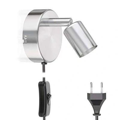 Afbeelding van ledscom.de LUNARA leeslamp/wandlamp, schakelaar, stekker, roestvrij staal, mat, 1x GU10 max. 25W