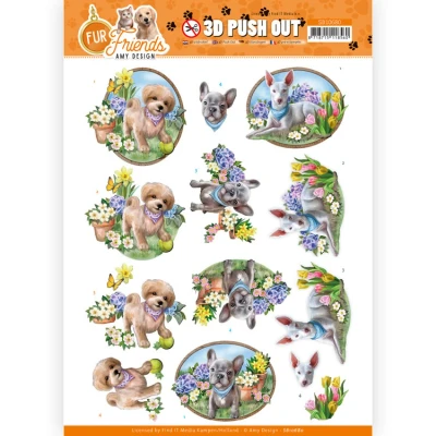 Afbeelding van 3D Push Out Amy Design Fur Friends Dogs in the Garden