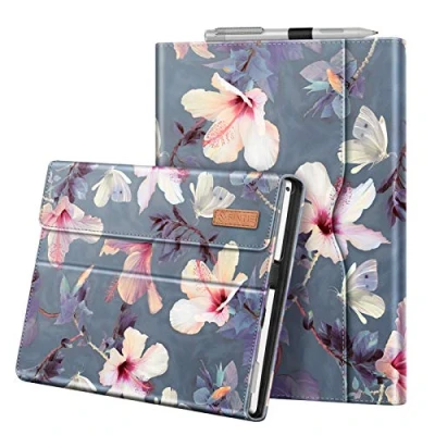 Afbeelding van FINTIE beschermhoes voor Microsoft Surface Pro 7+/Surface 7/Pro 6/Pro 5/Pro 4/Pro 3 multi hoek beschermhoes, verstelbaar, met magneetsluiting, hoes documentenvak, bloem hibiscus
