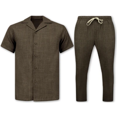 Afbeelding van Linnen Twinset Zomerset Heren Overhemd Broek MG Bruin Maat L