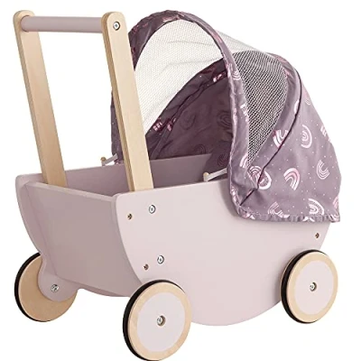 Afbeelding van Howa Houten Poppenwagen &quot;Rainbow&quot; met opvouwbare kap 25502