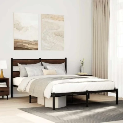 Afbeelding van vidaXL Bedframe met hoofdbord zonder matras bruin eiken 140x200 cm