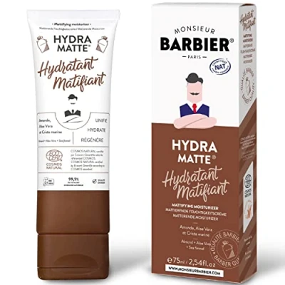 Afbeelding van MONSIEUR BARBIER Hydraterende gezichtscrème voor heren, natuurlijk, veganistisch en Frans, gecertificeerd COSMOS NAT/Ecocert, op basis van amandelolie aloë vera, egaliseert, hydrateert