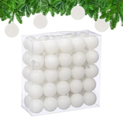 Afbeelding van Relaxdays Boule de Noël, lot Pratique 50, Mate, Plastique Robuste, pour Le Sapin, diamètre : 6 cm, Blanche