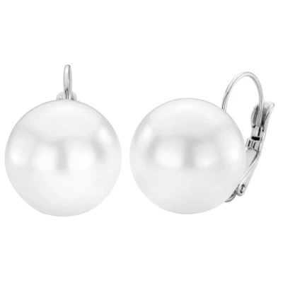 Afbeelding van Traveller Oorbellen Oorstekers Dames Brisures Parel 16 mm Wit Hangers Geplatineerd 901716