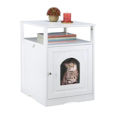 Afbeelding van Relaxdays Kattenkast, grote ingang met plank, achterkant ventilatiegaten, 64 x 48 53 cm, wit