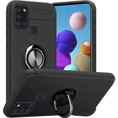 Afbeelding van Cadorabo Hoesje geschikt voor Samsung Galaxy A21s in ZWART GRIJS Beschermhoes met focusring van TPU Case Cover siliconen
