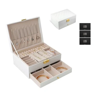 Afbeelding van TAVADA Sieradendoos, sieradendoos met 2 lagen, opslag van sieraden, afsluitbaar sleutel, voor meisjes en vrouwen, kleine sieradenorganizer ringen, oorbellen, halskettingen