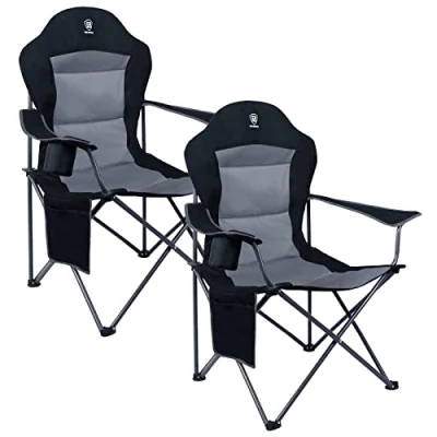 Afbeelding van EVER ADVANCED 2 STKS opvouwbare campingstoel, gewatteerde oversized hoge rug inklapbare stoelen met bekerhouder, zware ondersteuning 136 kg zwart