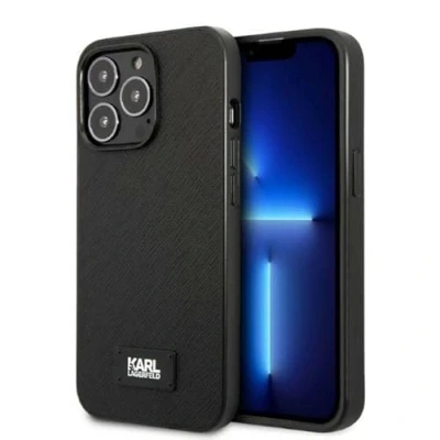 Afbeelding van Karl Lagerfeld Saffiano Plaque Back Case Geschikt voor Apple iPhone 13 Pro Max (6.7&quot;) Zwart