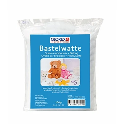 Afbeelding van Glorex 6252105 6 2521 5 knutselwatten, 100 g, wit, 100% polyester, wasbaar en hygiënisch, pluizig vulmateriaal voor grote vullingen zoals kussens
