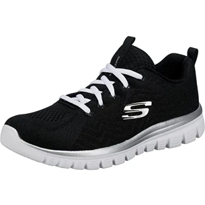 Image de Skechers Femme Baskets Graceful Get Connected, Noir Mesh Blanc Trim, 38.5 EU