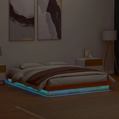 Afbeelding van Bedframe met LED massief grenenhout wasbruin 150x200 cm