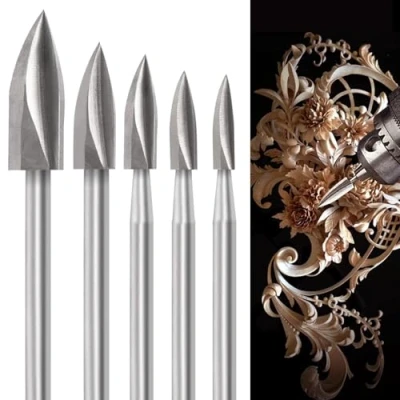 Afbeelding van Houtsnijwerk, boorset voor draaigereedschap, 5 stuks houtsnijboren met 1/8 inch schacht knutselen, houtbewerking, graveren, snijden, boren en schuren