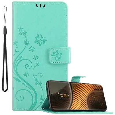 Afbeelding van Cadorabo Hoesje geschikt voor Motorola Moto Edge 50 Ultra in BLOEMEN TURKOOIS Beschermhoes bloemmotief met magnetische sluiting, standfunctie en kaartsleuven Book Case Cover Etui