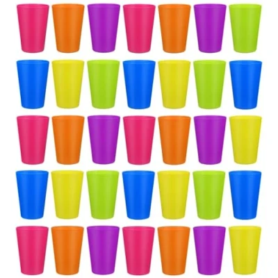 Afbeelding van KAHEIGN 36 stuks herbruikbare bekers van duurzaam kunststof, 250 ml, voor kinderen, keuken, feest, picknick, barbecue, reizen (6 heldere kleuren)