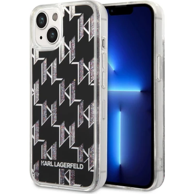 Afbeelding van Karl Lagerfeld Liquid Glitter Monogram Back Case Geschikt voor Apple iPhone 14 Plus (6.7&quot;) Zwart