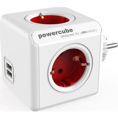 Afbeelding van PowerCube Original Duo USB rood Type F ter uitbreiding van de PowerCubes met kabel