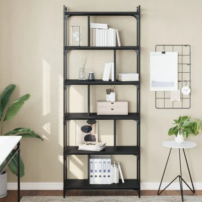 Afbeelding van Boekenkast 6 laags 76x32x192 cm bewerkt hout zwart