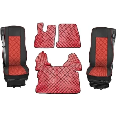 Afbeelding van Rode Stoelhoezen en Vloermatten Set Voor DAF 106 Ecologisch Leer Automatic Trucks Truck Interieur